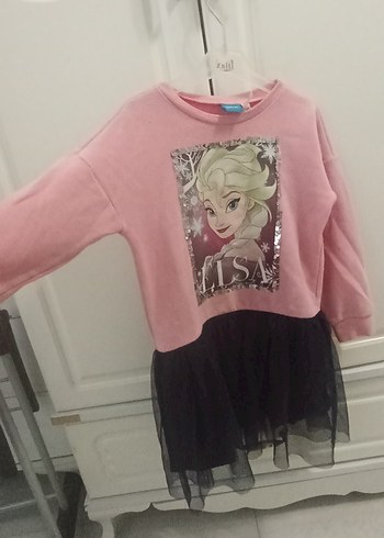 Pembe Elsa Baskılı Kız Elbisesi - Görsel 5
