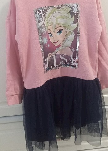 Pembe Elsa Baskılı Kız Elbisesi - Görsel 6