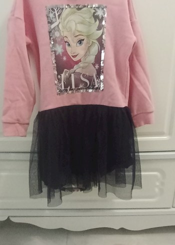 Pembe Elsa Baskılı Kız Elbisesi - Görsel 3
