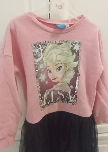 Pembe Elsa Baskılı Kız Elbisesi - Görsel 4