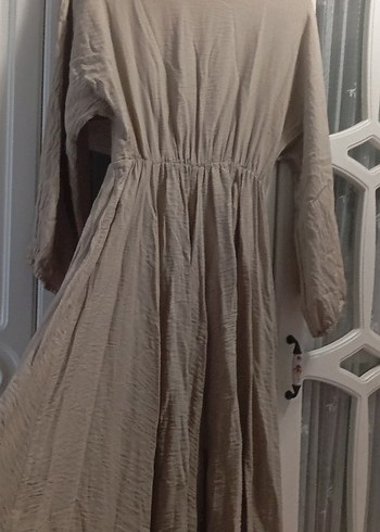 Kahverengi Uzun Pamuklu Fırfırlı Elbise - Görsel 5