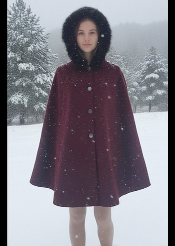 Bordo Kadın Panço kaban - Görsel 2