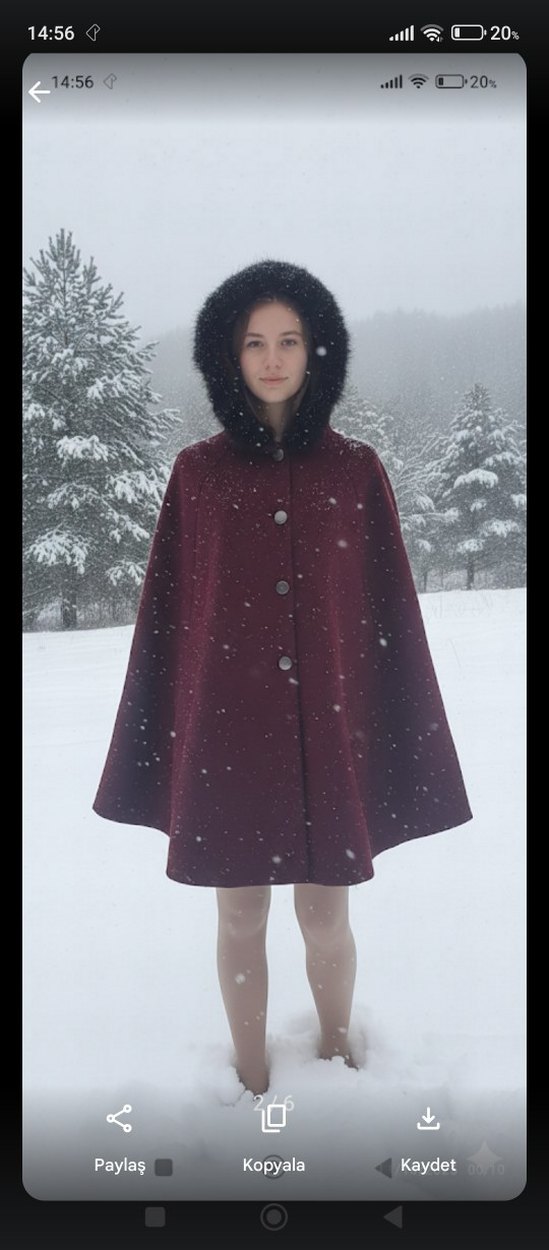 Bordo Kadın Panço kaban - Görsel 2