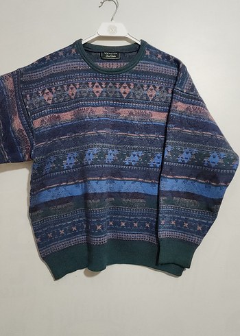 unisex oversize vintage desenli kazak - Görsel 3