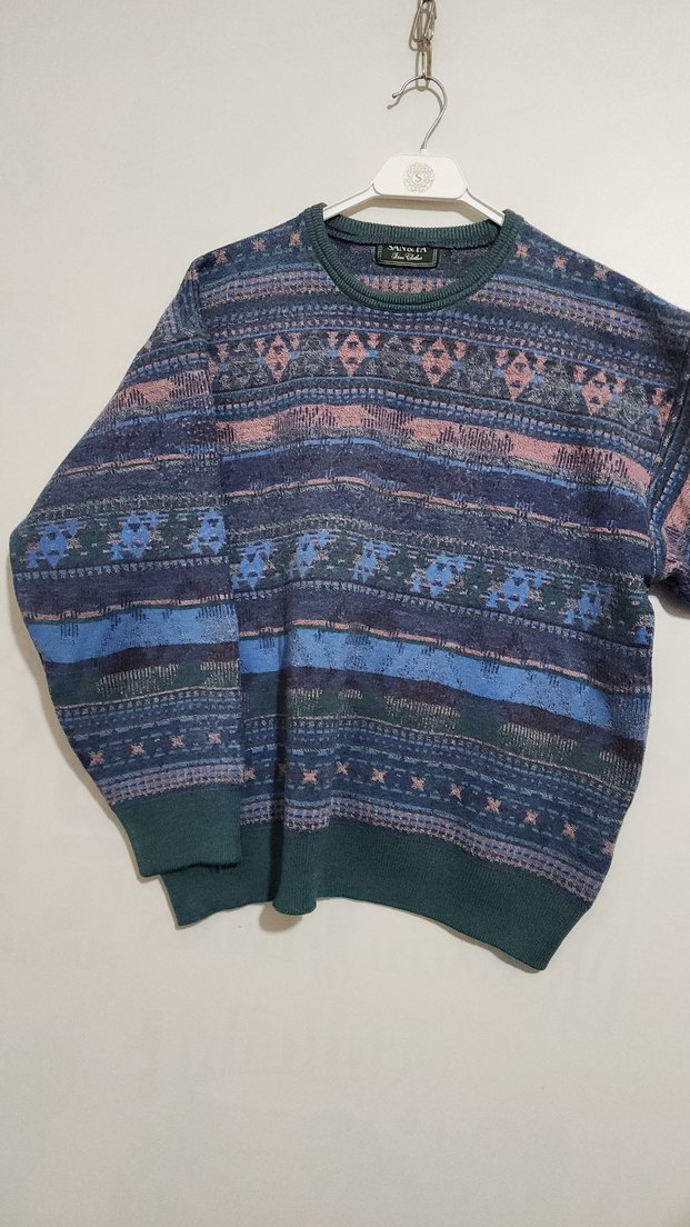 unisex oversize vintage desenli kazak - Görsel 4