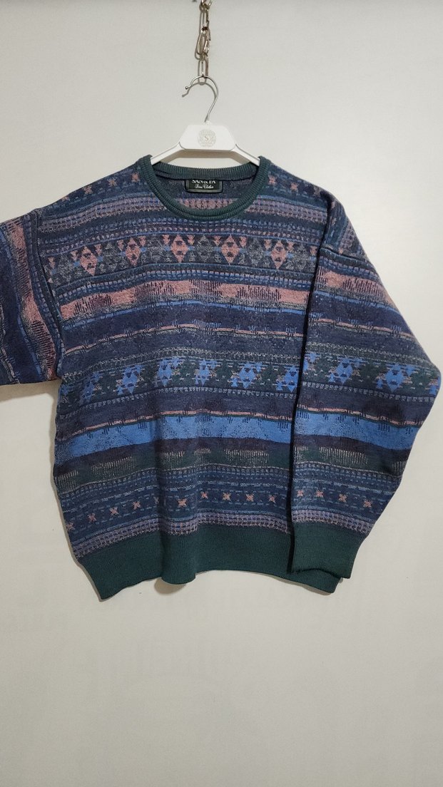 unisex oversize vintage desenli kazak - Görsel 3