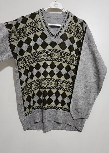 Gri V Yaka Örgü Erkek Kazak - Görsel 2