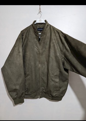 XL haki renk vintage bomber ceket - Görsel 3