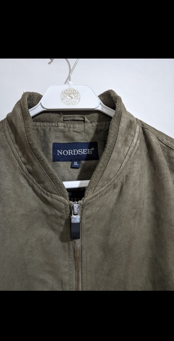 XL haki renk vintage bomber ceket - Görsel 4