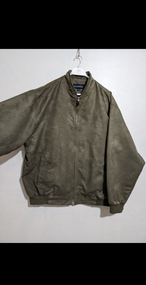 XL haki renk vintage bomber ceket - Görsel 2