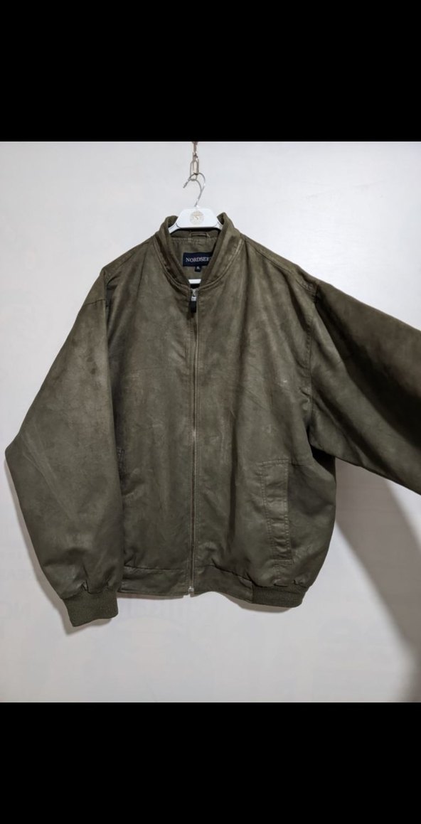 XL haki renk vintage bomber ceket - Görsel 3