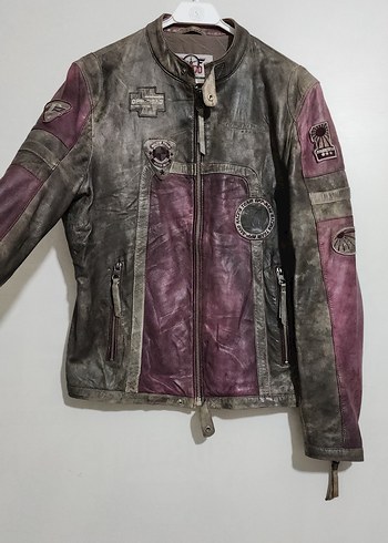 hakiki deri biker motorcu vintage ceket - Görsel 5
