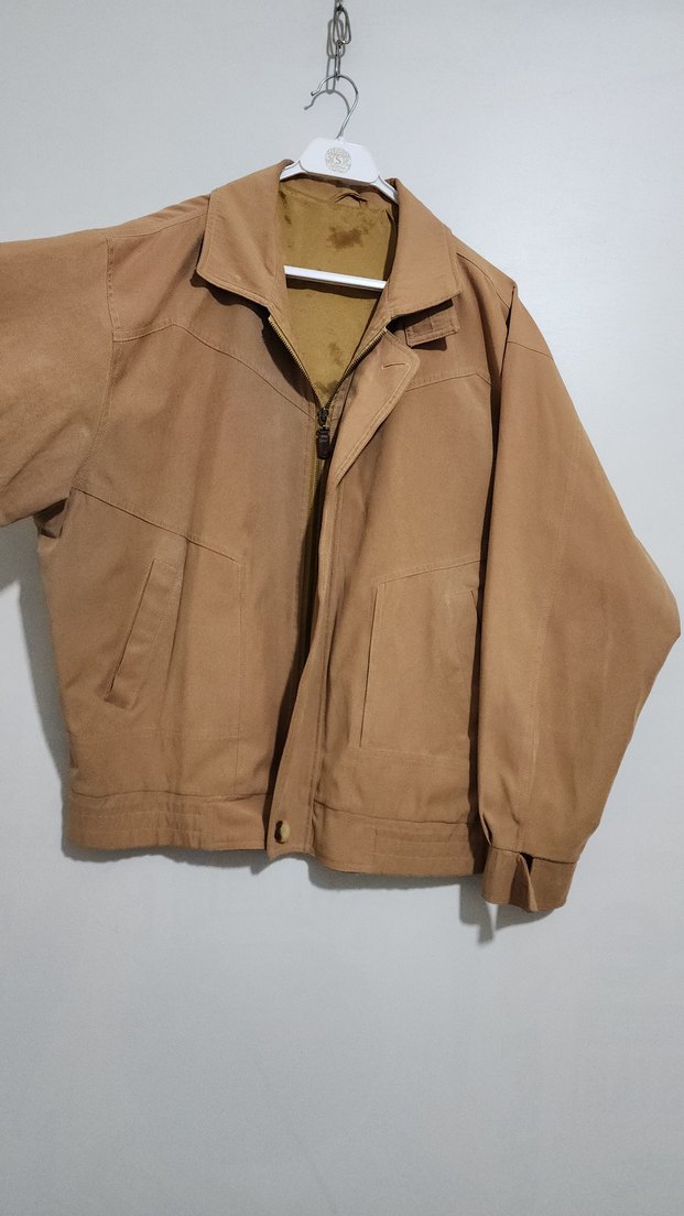 Bej Erkek Süet Ceket, Salaş Kesim, Midi Boy - Görsel 2