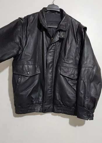 unisex vintage hakiki deri bomber ceket - Görsel 3