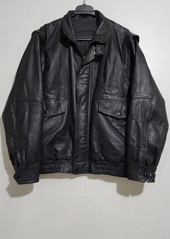 unisex vintage hakiki deri bomber ceket - Görsel 2