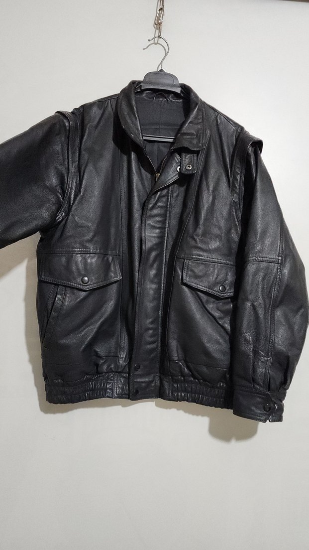 unisex vintage hakiki deri bomber ceket - Görsel 3