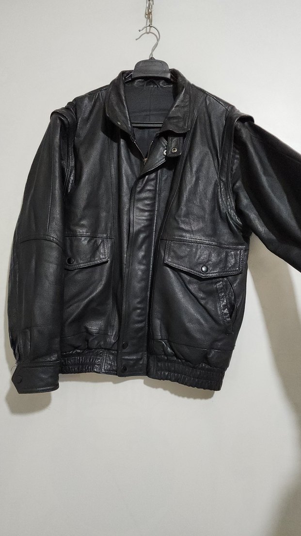 unisex vintage hakiki deri bomber ceket - Görsel 4