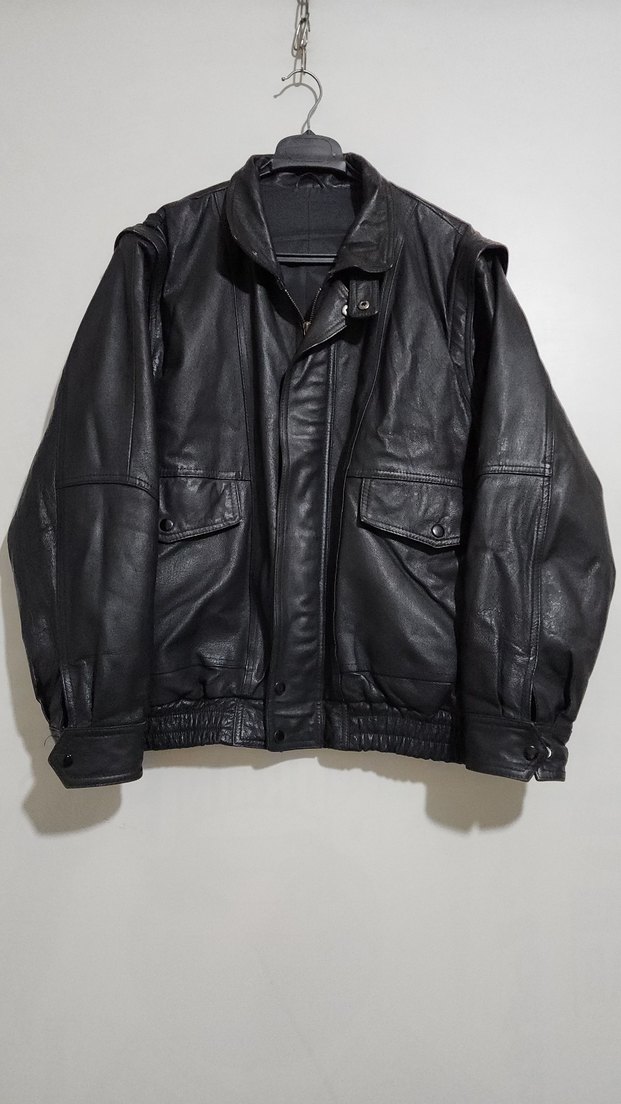 unisex vintage hakiki deri bomber ceket - Görsel 2