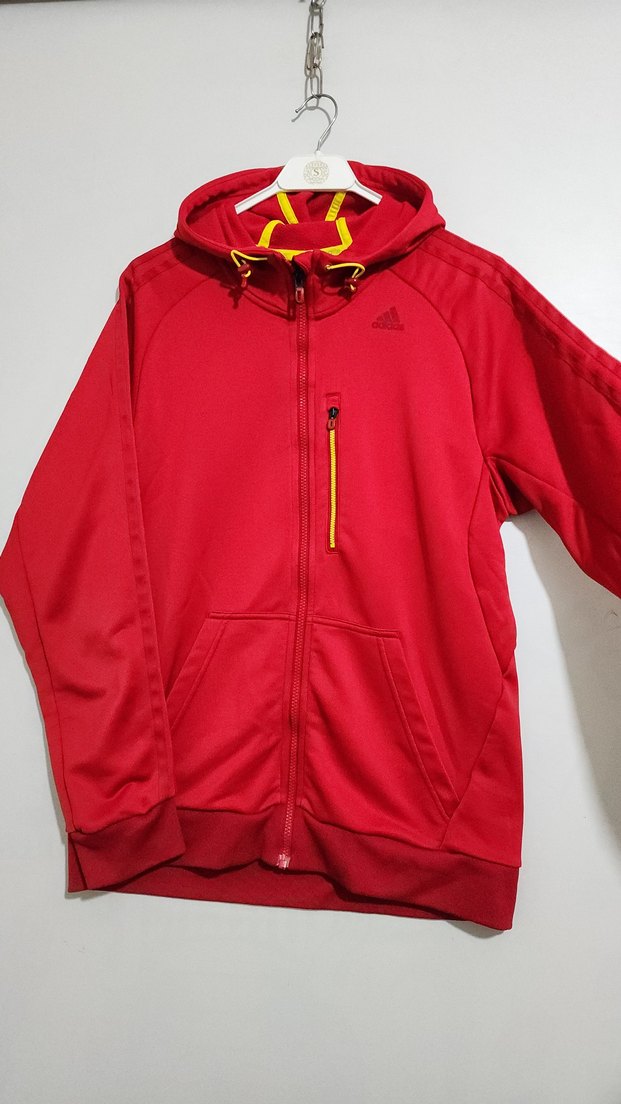 Kırmızı Kapüşonlu Fermuarlı Erkek ceket - Görsel 5