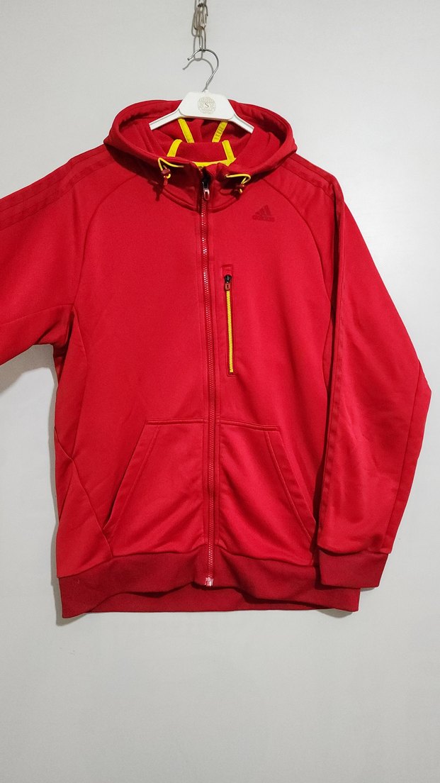 Kırmızı Kapüşonlu Fermuarlı Erkek ceket - Görsel 4