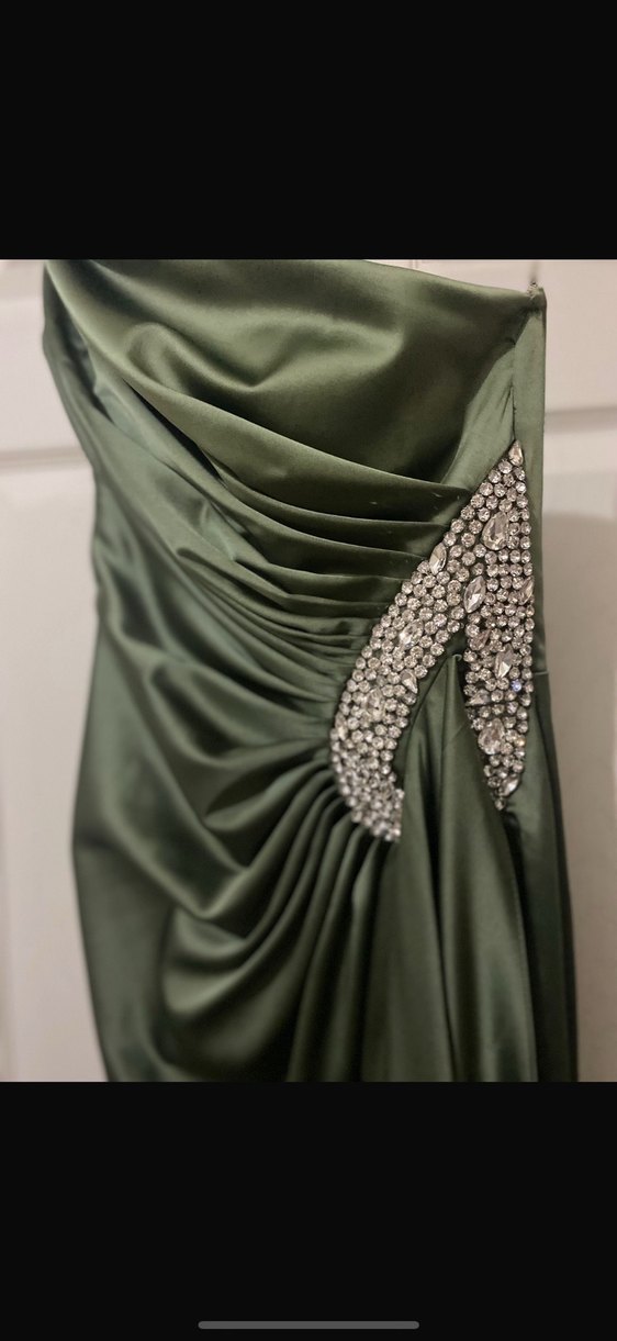 Drapeli Straplez Uzun yeşil Renkli Kadın Abiye - Görsel 2