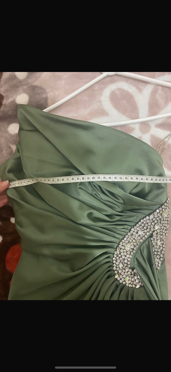 Drapeli Straplez Uzun yeşil Renkli Kadın Abiye - Görsel 4