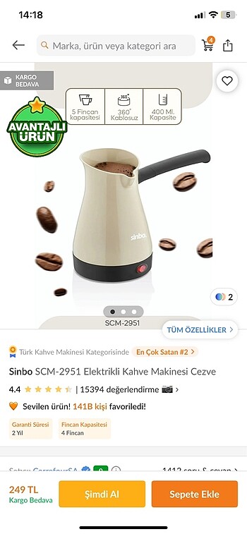 Sinbo kahve makinesi
