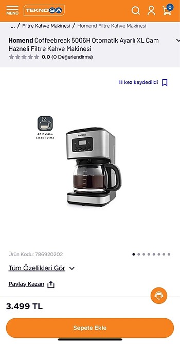 Homend 5006 filtre kahve makinesi