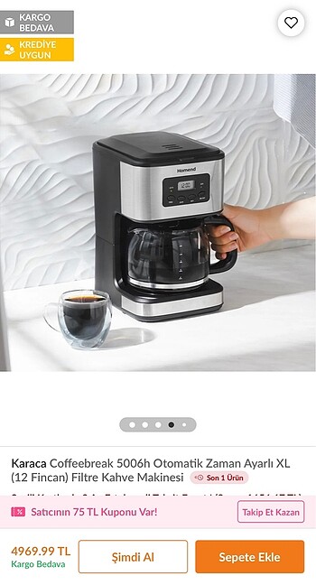 Karaca Homend 5006 filtre kahve makinesi