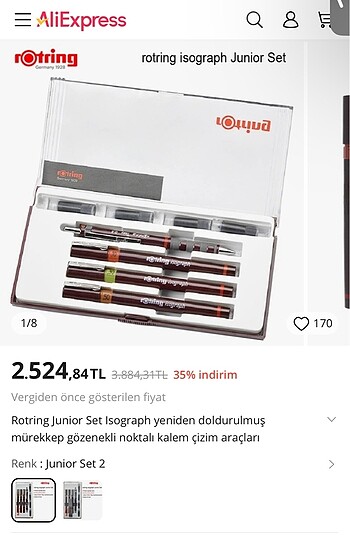  Rotring rapido doldurulabilen (isograph) kalem