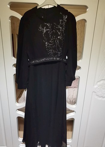 50 Beden siyah Renk Uzun Siyah Gotik Nakışlı Abiye