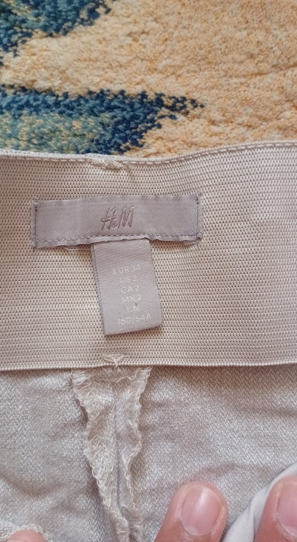 Bej Keten Kadın Pantolon Midi Boy Rahat Kesim - Görsel 3