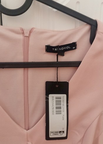 Pudra Pembe Düğmeli Midi Elbise - Görsel 3