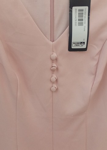 Pudra Pembe Düğmeli Midi Elbise - Görsel 4