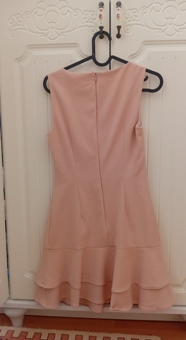 Pudra Pembe Düğmeli Midi Elbise - Görsel 5