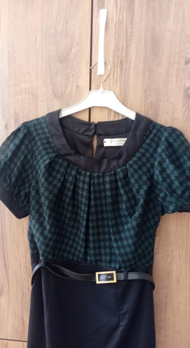 Kemerli Siyah Midi Kalem Elbise - Görsel 2