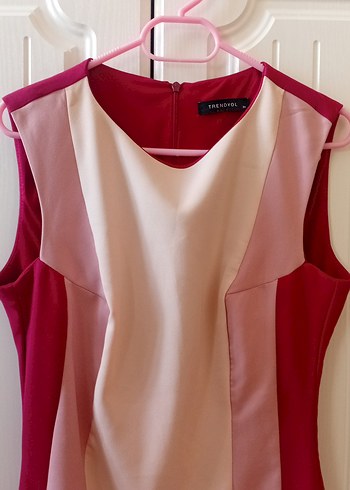 Pudra Pembe Drapeli Kolsuz Kalem Elbise - Görsel 2