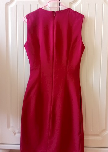 Pudra Pembe Drapeli Kolsuz Kalem Elbise - Görsel 3