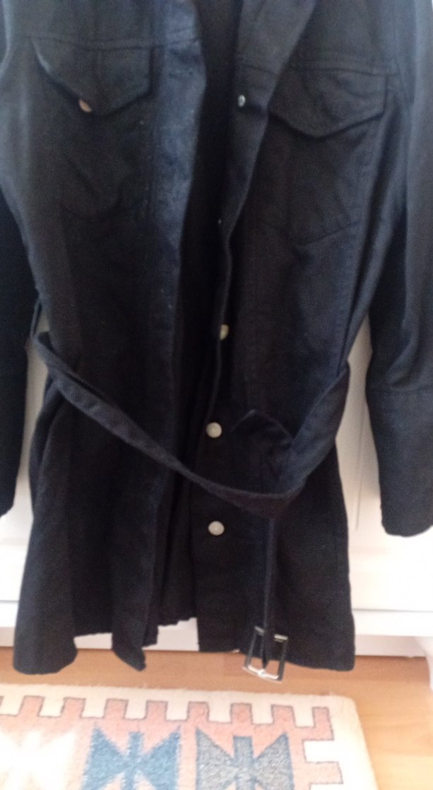 Düğmeli Siyah Midi Denim Ceket - Görsel 2