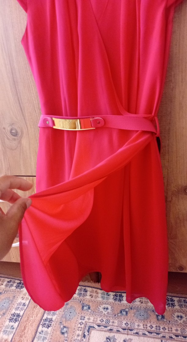 Kemer Detaylı Fuşya Midi Elbise - Görsel 3