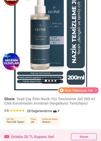 Gloxie Yesil Çay Özlü Nazik Yüz Temizleme Jeli Arındıran Dengele - Görsel 5