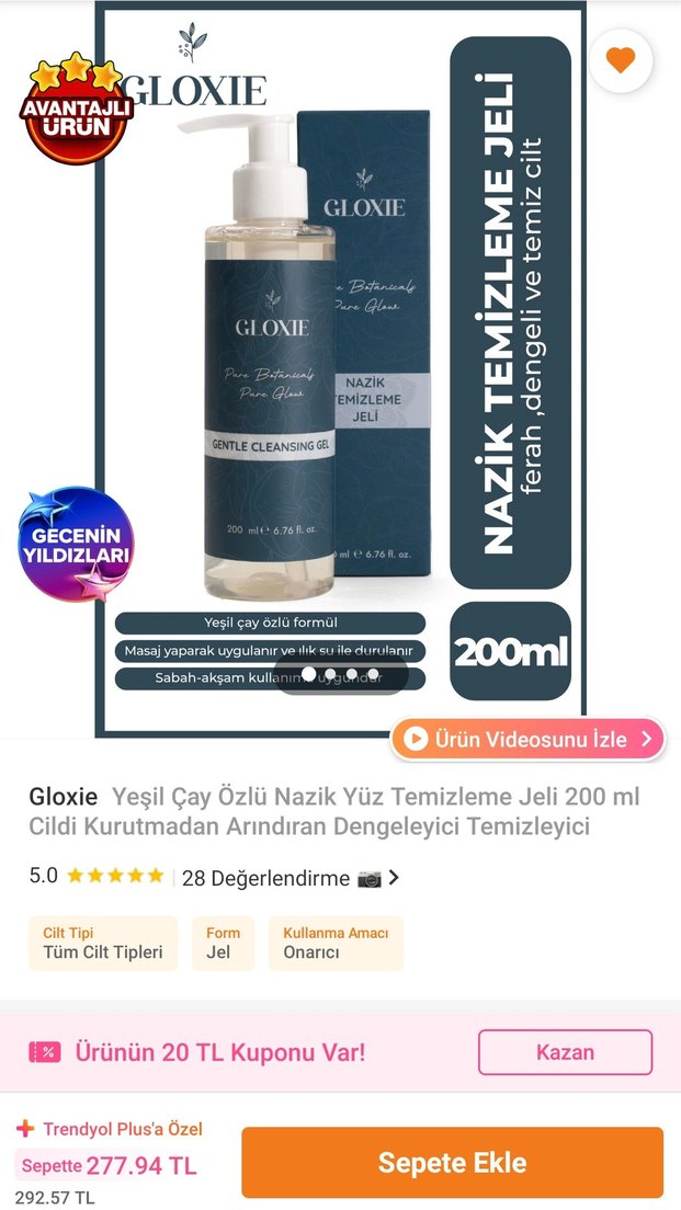 Gloxie Yesil Çay Özlü Nazik Yüz Temizleme Jeli Arındıran Dengele - Görsel 5