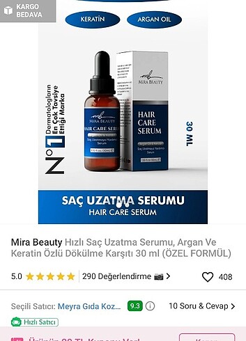 Diğer 2 adet Mira Beauty Hızlı Saç Uzatma Serumu, Argan Ve Keratin Özl