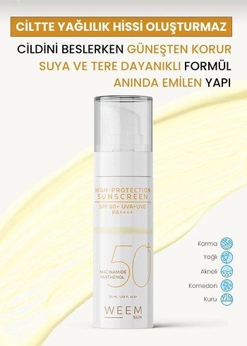 weem Spf 50 Yağsiz Ton Eşitleyici,Leke Karşitı Güneş Kremi 50 ml - Görsel 5