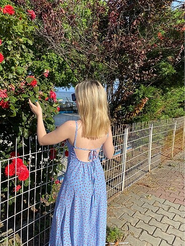 s Beden mavi Renk ÇİÇEKLİ COTTAGE ELBİSE