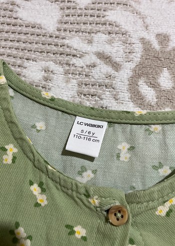 Kız Çocuk Yeşil Pamuklu Fırfırlı Elbise - Görsel 2