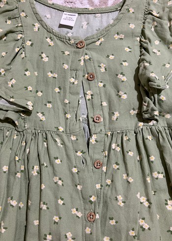 Kız Çocuk Yeşil Pamuklu Fırfırlı Elbise - Görsel 3