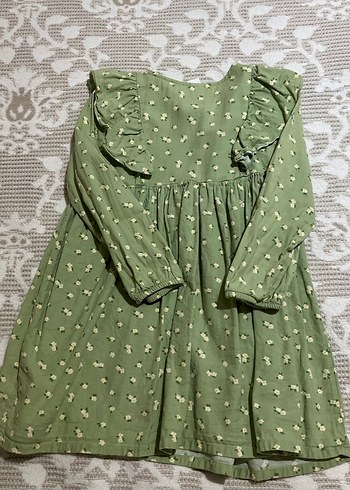 Kız Çocuk Yeşil Pamuklu Fırfırlı Elbise - Görsel 5