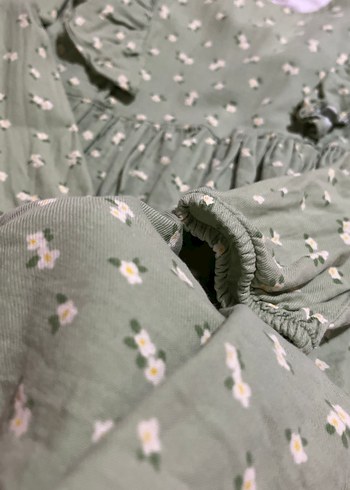 Kız Çocuk Yeşil Pamuklu Fırfırlı Elbise - Görsel 6