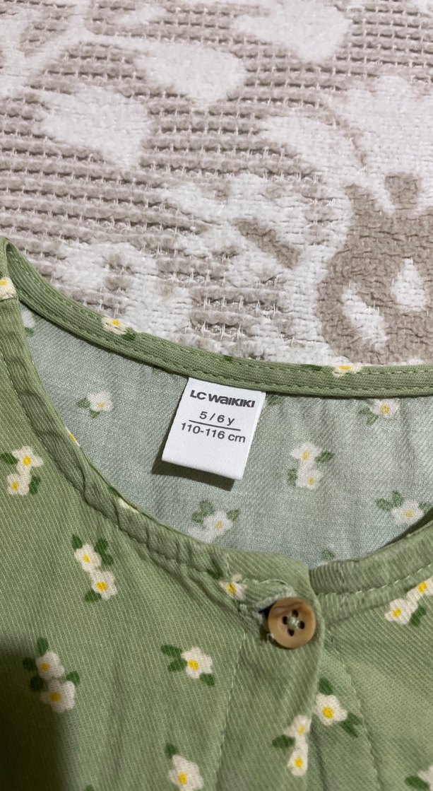 Kız Çocuk Yeşil Pamuklu Fırfırlı Elbise - Görsel 2